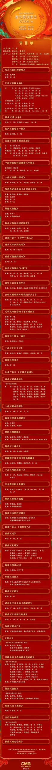 2024年央视春晚节目单揭晓